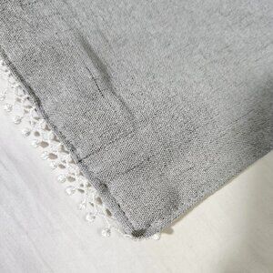 Gray Linen-Look Table Runner 70x14 Inch with Lace Trim Neutral Farmhouse Decor
